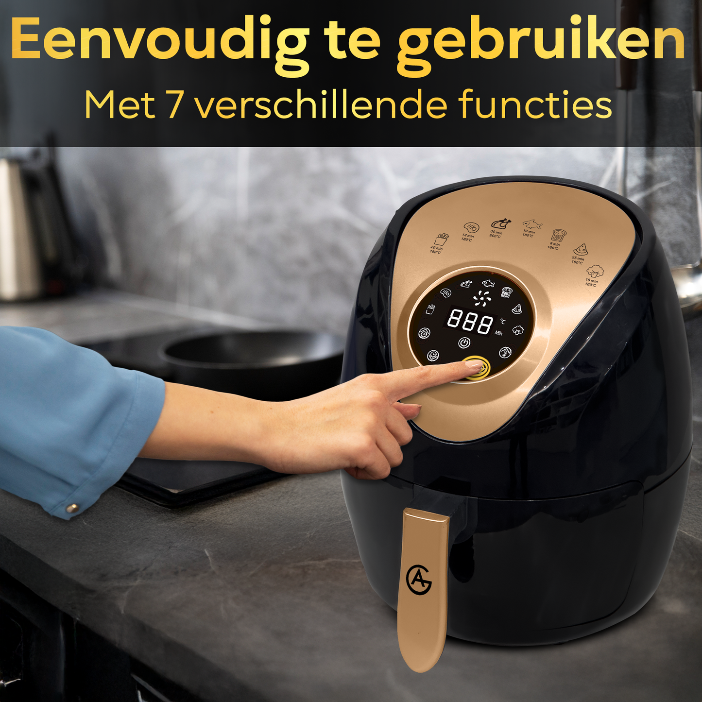 AG XXL Premium Airfryer – Bis zu 8 Personen – 5,5 l – Extrem leise – 8 automatische Kochprogramme