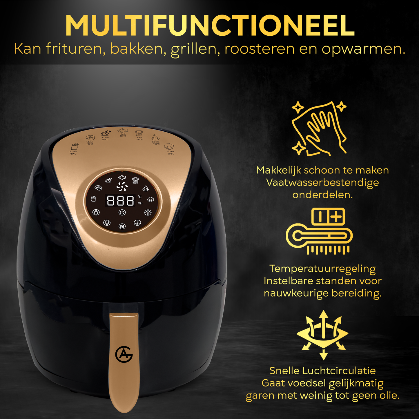 AG XXL Premium Airfryer – Bis zu 8 Personen – 5,5 l – Extrem leise – 8 automatische Kochprogramme
