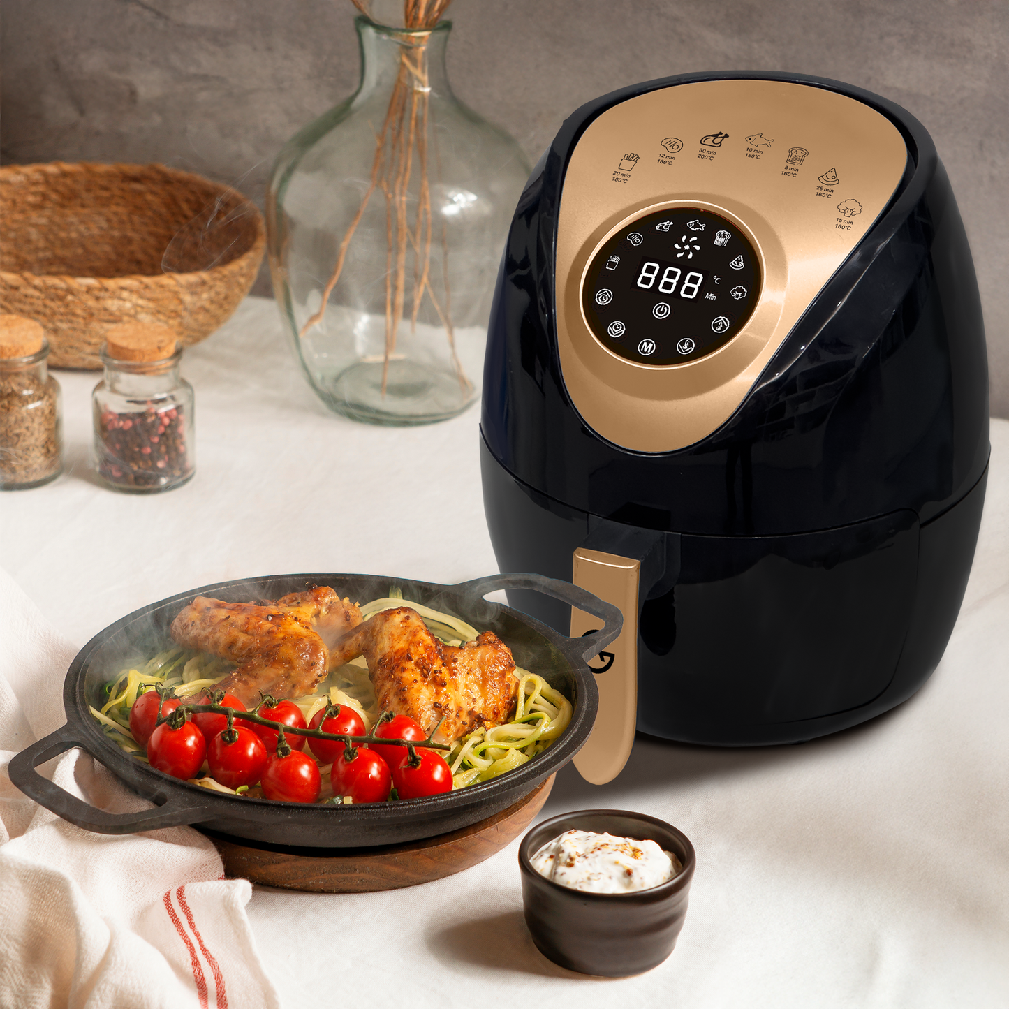 AG XXL Premium Airfryer – Bis zu 8 Personen – 5,5 l – Extrem leise – 8 automatische Kochprogramme