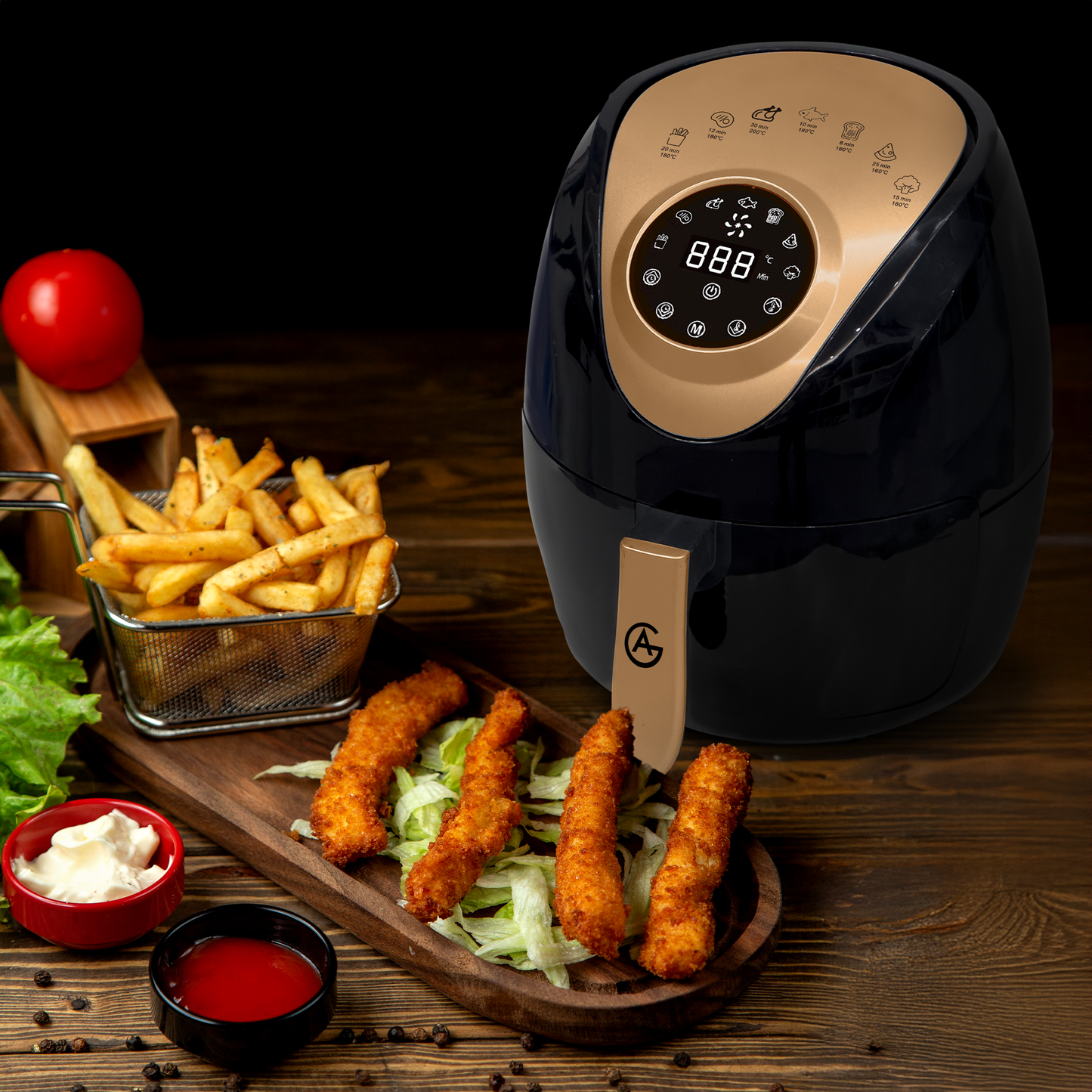 AG XXL Premium Airfryer – Bis zu 8 Personen – 5,5 l – Extrem leise – 8 automatische Kochprogramme