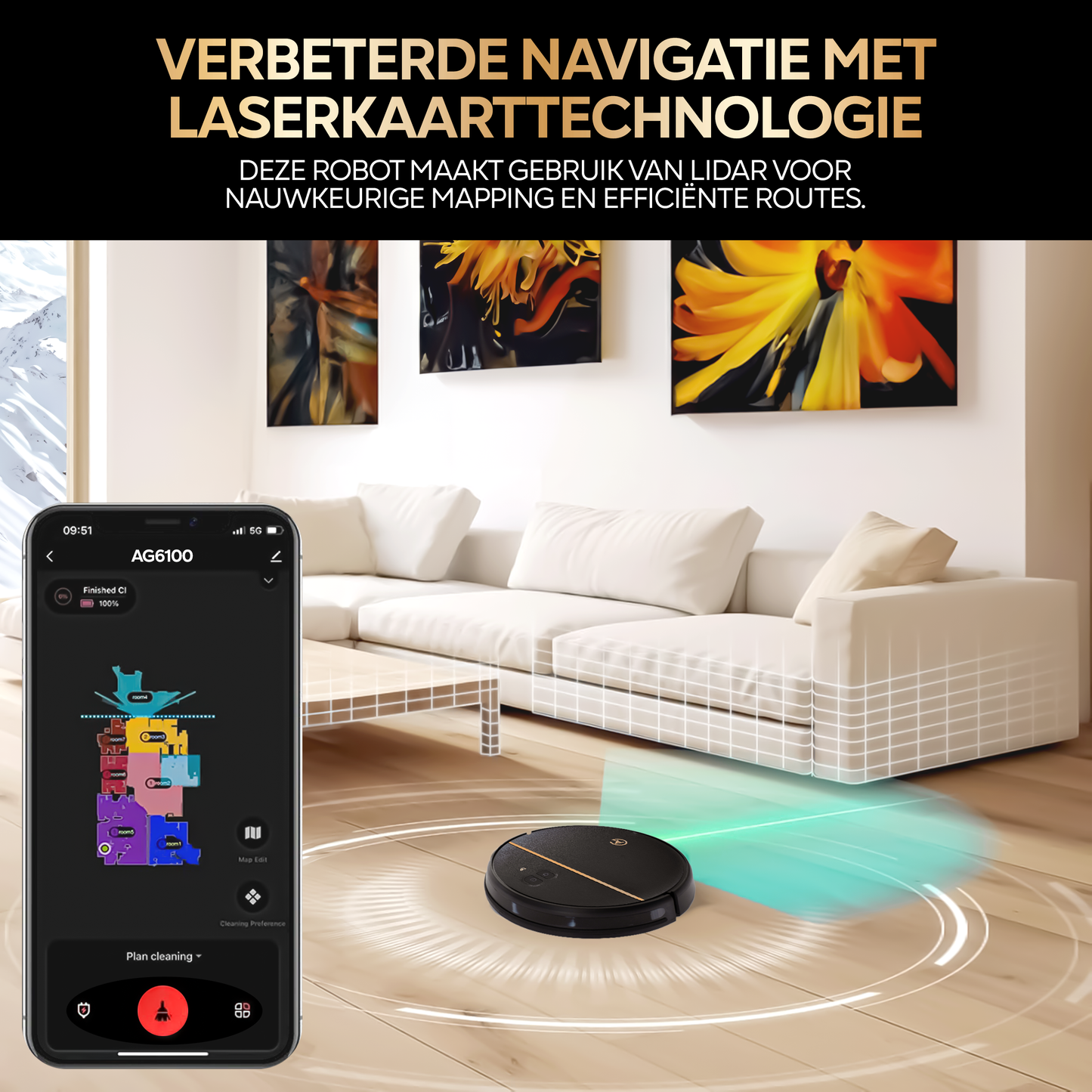 AG Robot Stofzuiger Met Dweilfunctie - Gold Stripe Design