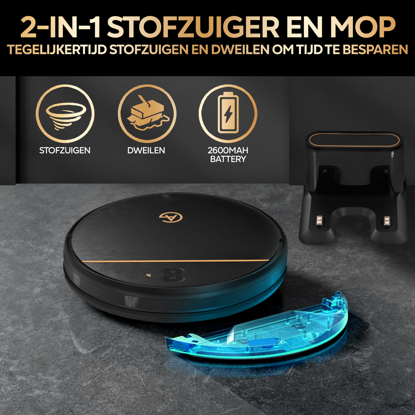 AG Robot Stofzuiger Met Dweilfunctie - Gold Stripe Design