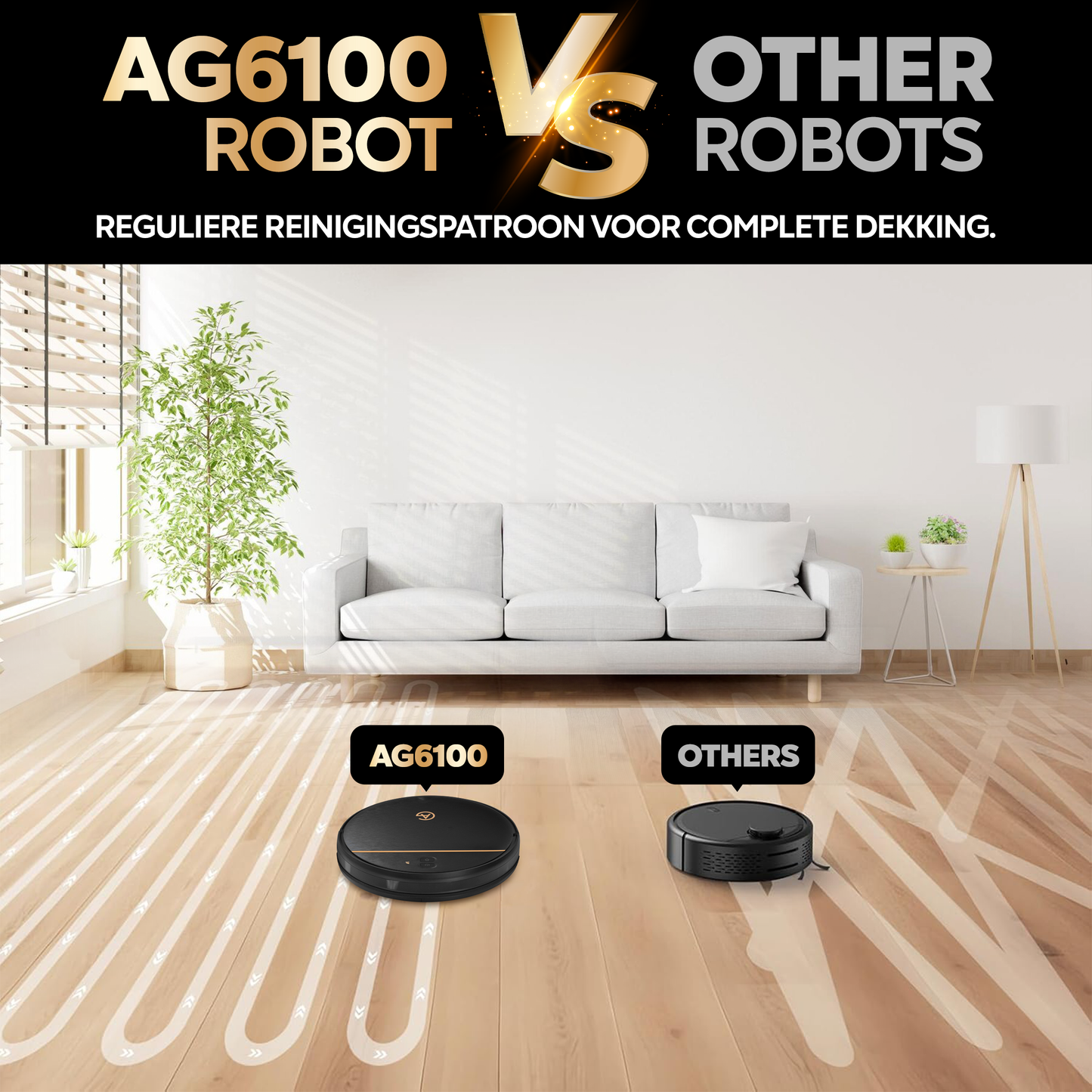 AG Robot Stofzuiger Met Dweilfunctie - Gold Stripe Design